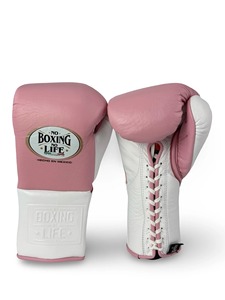 Guantes de Boxeo Blancos y Rosas de Cuero, Sin Boxeo No Hay Vida, Diseño Transpirable con Cordones para Adultos, Equipo de Entrenamiento de Kickboxing - Product Image 2