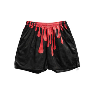 Men's Black Dripping Red Print <b>Athletic</b> Shorts Quick Dry Elastic Waist Sporty Short Shorts - Product Image 1