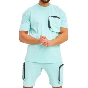 Men's Summer Casual Streetwear Clothing Set Custom Logo Oversized <b>Tshirt</b> Knitted 100% Organic Cotton Soft 3D Printed <b>Plain</b> Set - Product Image 2