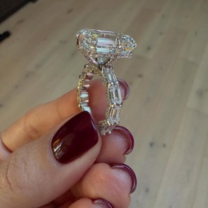 10 Carat Emerald Cut Lab Grown <b>Diamond</b> Engagement <b>Ring</b>, Pave <b>Diamond</b> Engagement <b>Ring</b>, IGI Certified - Product Image 2