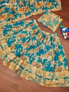 Lehenga Choli Duptta en organza imprimé traditionnel indien avec broderie Jari, sequins et pierres, tenue ethnique - Product Image 4