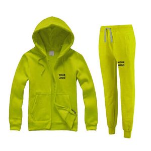 Conjunto Deportivo Unisex de Algodón Ecológico Verde Lima, Sudadera con Capucha y Cremallera de Manga Larga, Bolsillos Laterales, Estilo Casual - Product Image 6