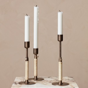 Porte-bougie conique de luxe en laiton doré, enveloppé de rotin, hauteur réglable, style moderne bohème, pour centre de table de mariage - Product Image 2