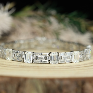 S925 Hip Hop Gold Plated Tennis Bracelet with Iced Cubic Diamond Baguette Cut for Women-Wedding Party <b>Gift</b> - Product Image 1