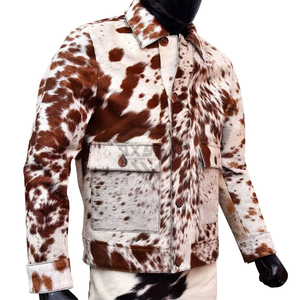 Premium Luxury Cowhide Real Hair On <b>Leather</b> <b>Jacket</b> <b>Men</b> Genuine Cow Skin Trucker Coat Custom Manufacturer High Quality Slim Fit - Product Image 2
