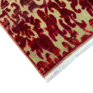 พรมไหมเปอร์เซียลายดามัสก์ถักมือ ลายดอกไม้หรูหราแบบอาหรับสีแดงและสีทอง - Product Image 4