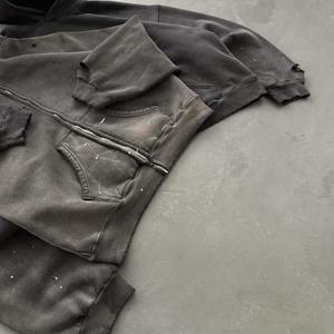 Sudadera con capucha extragrande personalizada para hombre, estilo urbano, con cremallera, de algodón 100% de alto gramaje, corte holgado, lavado ácido, tipo jersey. - Product Image 3