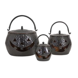 Lanternes de citrouille en métal doré fini antique pour la décoration d'Halloween, lot de 3 - Product Image 4