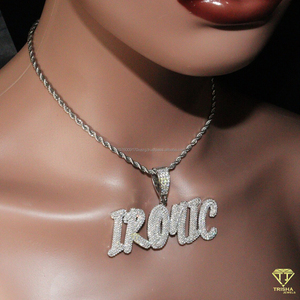 Custom " Ironic " Bubble Letter Pendant Necklace <b>Iced</b> <b>Out</b> Hip Hop Jewelry Moissanite Diamond <b>Chain</b> - Product Image 4