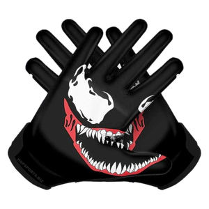 Guantes Deportivos Negros para Fútbol Americano con Diseño Antideslizante y Patrón de Boca de Monstruo Blanco y Rojo, Estilo Popular - Product Image 1