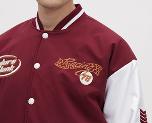 Customized Logo High Quality Embroidered Patchwork Stand Collar Winter Bomber Unisex School Team Jacket with <b>Sherpa</b> Lining - Product Image 2