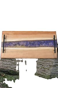 Quality Product Food Tray with 4 Pcs Coasters Set Acacia Wood & Resin Serving Tray with Metal Handle <b>Restaurant</b> & <b>Hotel</b> <b>Supplies</b> - Product Image 2