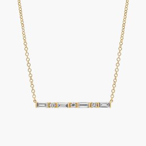 Diamond Bar <b>Necklace</b> With 0.75 CTW Round And Baguette Cut Lab-Grown Diamonds in White Gold - Product Image 1
