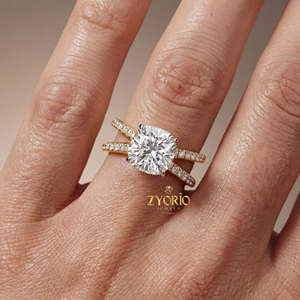 Cushion Cut Lab Grown Diamond Engagement <b>Ring</b> Sterling Silver Pave <b>Split</b> Shank Band Wedding Party Trendy 1 CT - Product Image 5