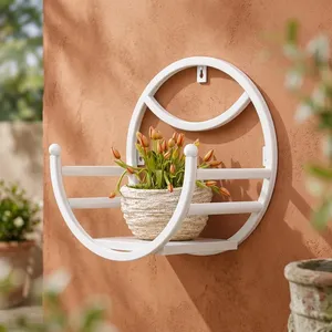 Support mural pour plantes en métal blanc avec cadre rond et étagère pour pot incurvé, support décoratif moderne pour plantes - Product Image 6