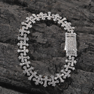 Iced Out Cross Link <b>Bracelet</b> Moissanite Diamond 925 <b>Silver</b> Hip Hop Religious <b>Bracelet</b> - Product Image 2