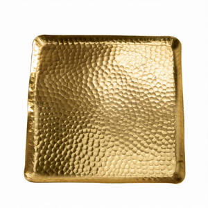 Plateau de service élégant et classique en acier inoxydable galvanisé, forme carrée, texture martelée, design créatif - Product Image 1
