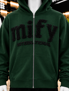 Sudadera con capucha verde premium para hombre 2026, con cremallera, diseño bordado, logotipo, estilo urbano, talla grande - Product Image 2