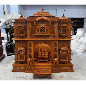 Templo Tradicional Vaishnav Haveli Mandir con Detalles Tallados a Mano, Dómes de Madera de Teca Sólida para Pooja, Muebles para el Hogar con Almacenamiento, Personalizable - Product Image 1