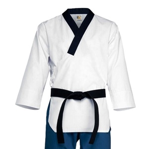 5 Sports Taekwondo Uniform White <b>Top</b> Blue Pants Black Belt Embroidery Logo Back Unisex Adult Martial Arts Wear 100% Cotton - Product Image 4
