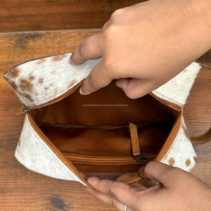 Custom Travel Makeup <b>Bag</b> Portable Hand Tooled <b>Leather</b> <b>Toiletry</b> Pouch Multifunctional Hair on Cowhide Cosmetic <b>Bag</b> for Women's - Product Image 6