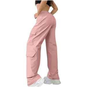 Pantalon cargo taille haute pour femme, style vintage, multi-poches, coupe droite, jambe large, décontracté, streetwear, mode - Product Image 6
