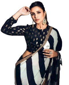 <b>Top</b>-Grade Black Georgette Designer Saree with Sequence Embroidery Party Wear for Actors-<b>Viscose</b> Modal Polyester - Product Image 1