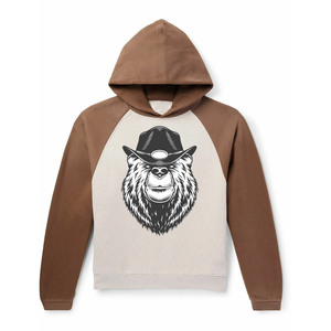 Sweat à capuche pour homme en coton tricoté 100% avec imprimé dessin animé Cowboy Bear, coupe oversize, manches classiques, décontracté pour l'automne, logo imprimé sur le devant - Product Image 1