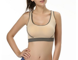 Soutien-gorge de sport tendance pour femme, rembourré, en tissu nylon effet seconde peau, à double bretelles, bicolore, direct usine - Product Image 2