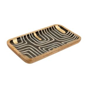 Wholesale Luxury Rectangular Mango Wood Enamel Tray Bulk Hotel Serving Platter Elegant Abstract Gold Accented Tableware - Product Image 2