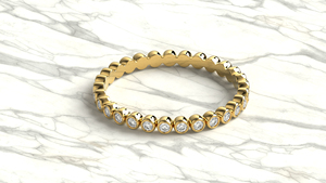 18K Gold Bezel Set Diamond <b>Wedding</b> Band Round Cut Full Eternity Ring <b>Bubble</b> Scalloped Stackable Matching Band Fine Jewelry - Product Image 3