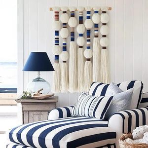 Macrame Cotton Yarn with Ball-shaped Tassels Geometric <b>Boho</b> <b>Wall</b> Decor - Product Image 2