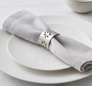 <b>Silver</b> Hammered Stainless Steel <b>Napkin</b> Ring Flower Cutout <b>Napkin</b> Holder For Table Decor And Wedding Use - Product Image 4