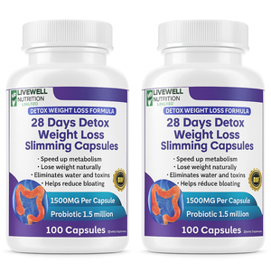 Livewell Cápsulas Adelgazantes Detox de 28 Días, 1500mg, 100 Unidades, Paquete Doble, Probiótico - Product Image 1
