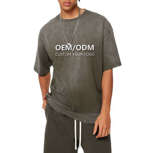 T-shirt homme en coton pur, col rond, manches courtes, délavé, style streetwear américain, dégradé de couleurs, coupe ample - Product Image 4