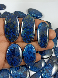 Pierre précieuse naturelle Azurite bleu-vert, taille ovale, cabochon lâche, certifiée par un tiers pour la fabrication de bijoux - Product Image 2