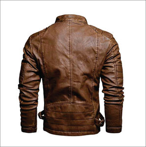 100% Genuine <b>Leather</b> Canvas Stand Collar Custom Loose Fit Breathable Outerwear <b>Long</b> Sleeve Fashion Winter <b>Jacket</b> for Adults - Product Image 5