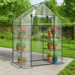 Mini serra da giardino a 4 ripiani per interni/esterni con copertura in PVC, 142 x 74 x 196 cm, per giardinaggio in giardino - Product Image 6