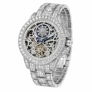Montre à quartz unisexe de luxe en acier inoxydable avec lunette sertie de diamants, cadran analogique tourbillon, verre saphir, boîtier carré de 41 mm - Product Image 3