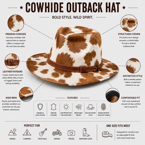 Sombrero de vaquero con estampado de vaca, unisex, para adultos, informal, para exteriores, estilo primavera-verano, con banda de cuero - Product Image 6