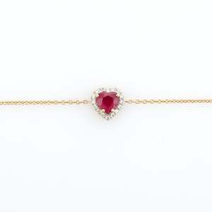 14K Solid Gold Timeless Heart <b>Ruby</b> Halo Diamond Tennis <b>Bracelet</b> - Product Image 2