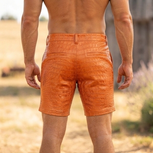 Shorts en cuir gaufré croco pour homme, en cuir véritable, faits à la main, style motard, imprimé alligator noir, cadeau de créateur pour lui - Product Image 6