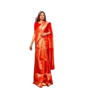 דרום הודי סגנון כלה סארי מאוד יפה חם מוצר משי סארי ב עשיר Minakari פלוא עם עבודה אריגת חולצה הודי 2022