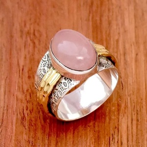 925 Sterling Silver Rose <b>Quartz</b> <b>Ring</b> Wide Band Bohemian Handmade Jewelry Gift - Product Image 4