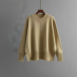 Pull en maille acrylique surdimensionné pour homme, séchage rapide, hiver, manches longues, col rond, décontracté, couleur unie, ourlet et poignets côtelés - Product Image 4