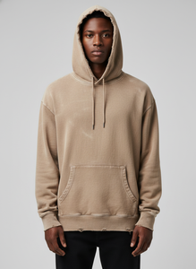 Sudadera con capucha de doble capa OEM Streetwear, estilo vintage, lavado ácido, dobladillo sin rematar, algodón, oversize, hip-hop, personalizada para hombre - Product Image 5