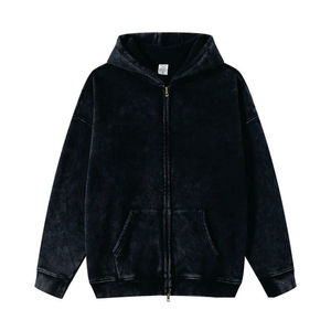 Sudadera con capucha y cremallera completa, personalizada, con lavado ácido, bordado y efecto desgastado, estilo vintage, de algodón, unisex, ecológica, para invierno - Product Image 6