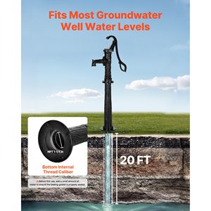 Pompa d'Acqua Manuale Antica in Ghisa, Altezza Massima di Sollevamento 20 ft, Connessione NPT 1 1/4, Base Rialzata - Product Image 2