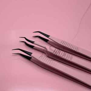 แหนบขนตาปลอมสีชมพูอ่อนพร้อมแหนบขนตาสีดำแบบแยกเหล็กอย่างยั่งยืนแหนบต่อขนตาบูตแบบบาง90องศา - Product Image 3