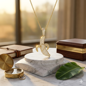 Collier tendance et mignon en or massif 10K, pendentif fin en forme de peau de banane, série fruits à la mode, moissanite, cadeau personnalisé, plaqué or pour enfant - Product Image 6